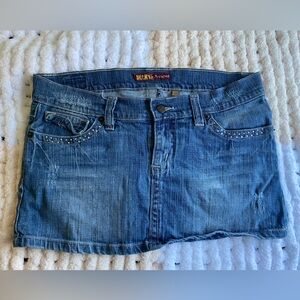 Blue Denim Mini Skirt with Studded Pockets